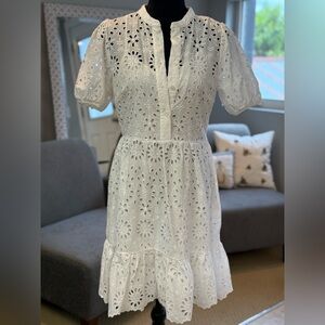 J.Crew Puff Sleeve White Eyelet Tier Dress